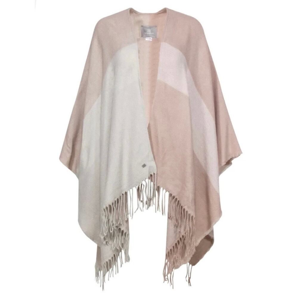 SOIA & KYO | Light Pink Cream Colorblocked Open Poncho w/ Scarf Hem | OSFM